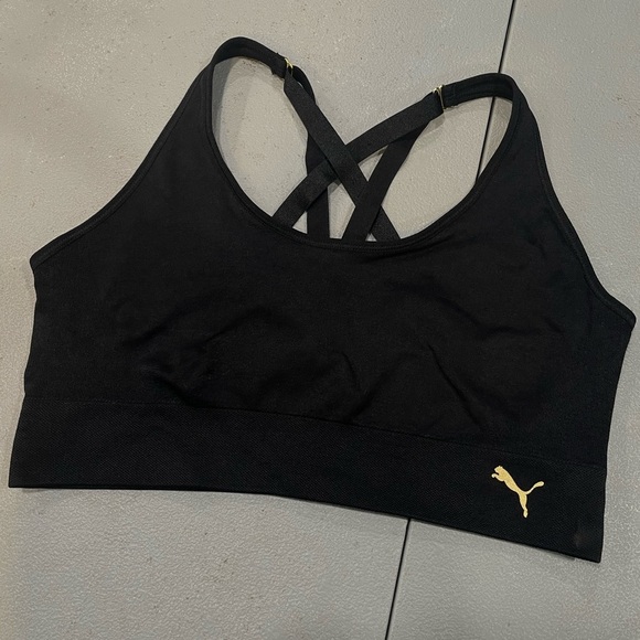 Puma Black Sports Bra with Gold Logo - Picture 1 of 2